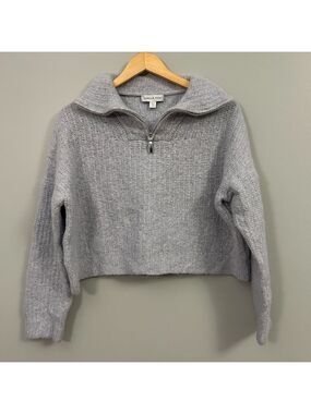 Amour Vert Light Gray Cowl Neck Sweater Wool Alpaca Knit Quarter Zip